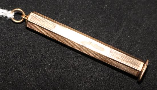 A 9ct gold engine-turned cigar piercer.